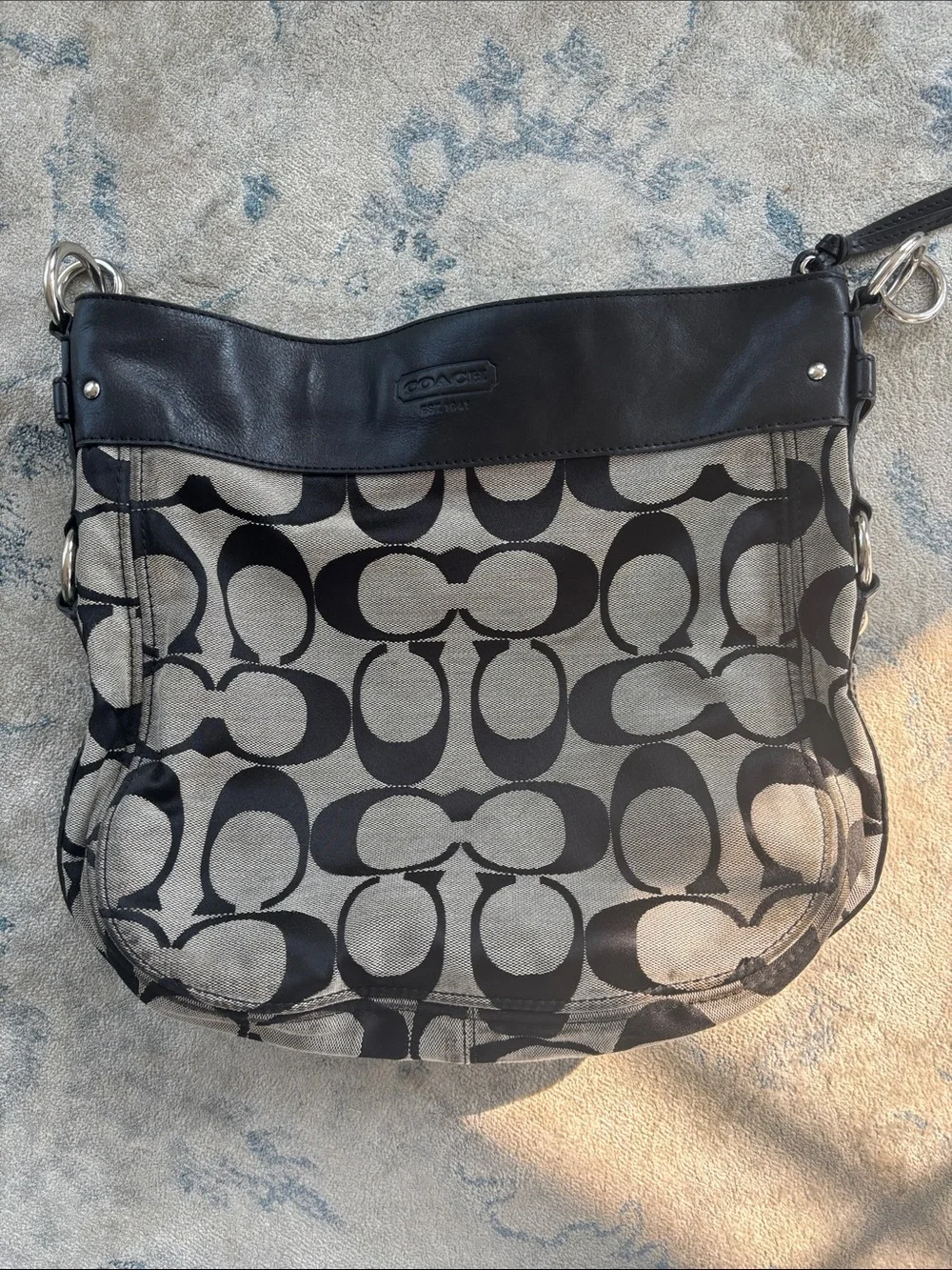 Coach Black and Tan Canvas Shoulder Bag missing strap